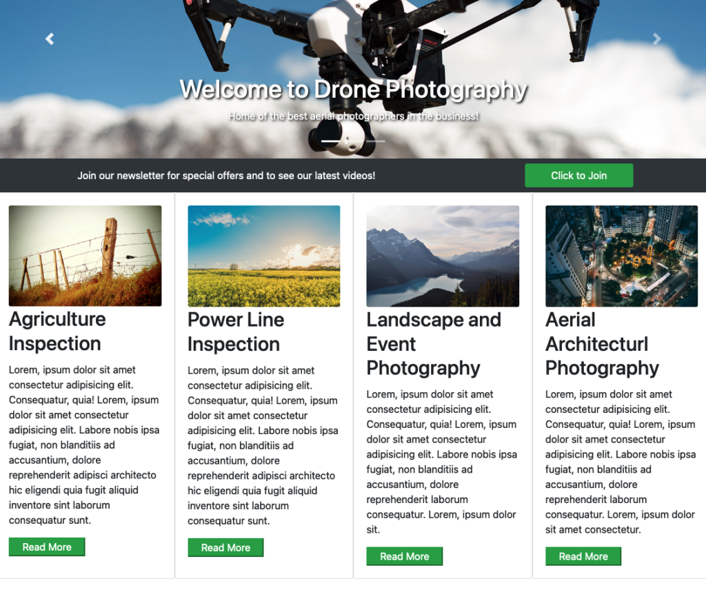 Drone Photography Business Home Page